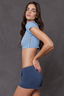 Women | Vintage Side Stripe Crop Workout Tee | Sky