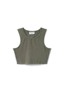 Women | Vintage Side Stripe Crop Racer Tank | Olive