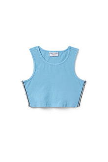 Women | Vintage Side Stripe Crop Racer Tank | Sky