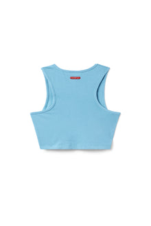 Women | Vintage Side Stripe Crop Racer Tank | Sky