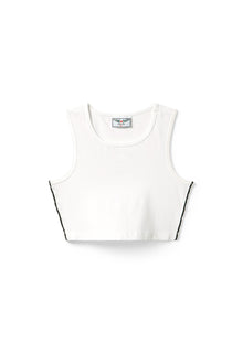 Women | Vintage Side Stripe Crop Racer Tank | White