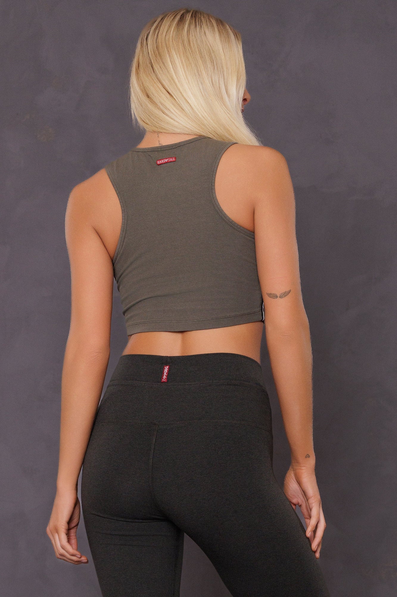 Women | Vintage Side Stripe Crop Racer Tank | Olive