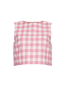 Debbie Top | Pink Boucle Grid