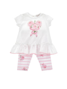 Girls | Pink Leggings And T-Shirt Set | White/FairyTale Pink