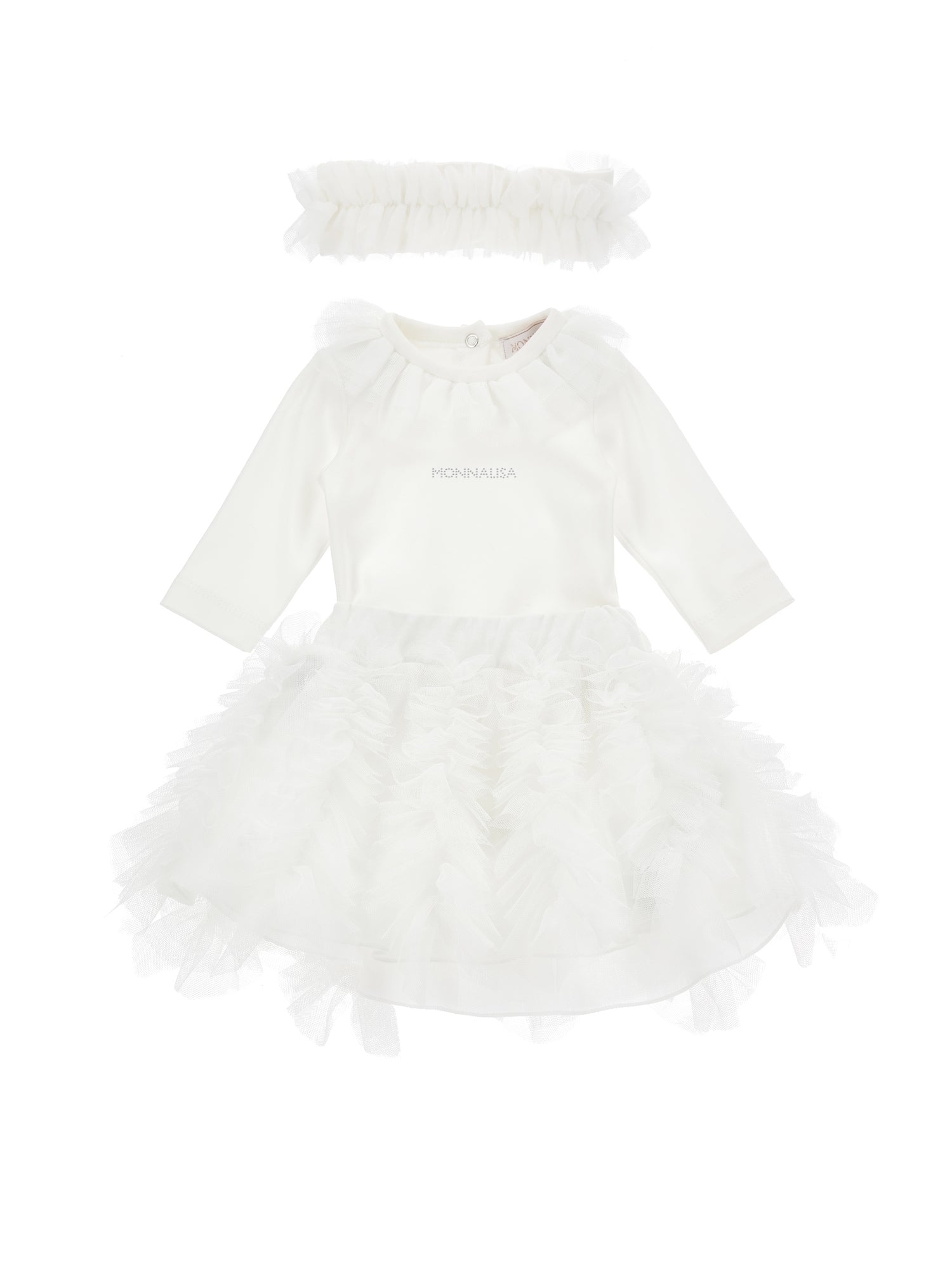 Girls | Cotton And Tulle Suit, Three Pieces | Cream