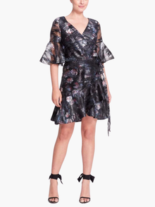 Printed Floral Fil Coupe Wrap Mini Dress | Black