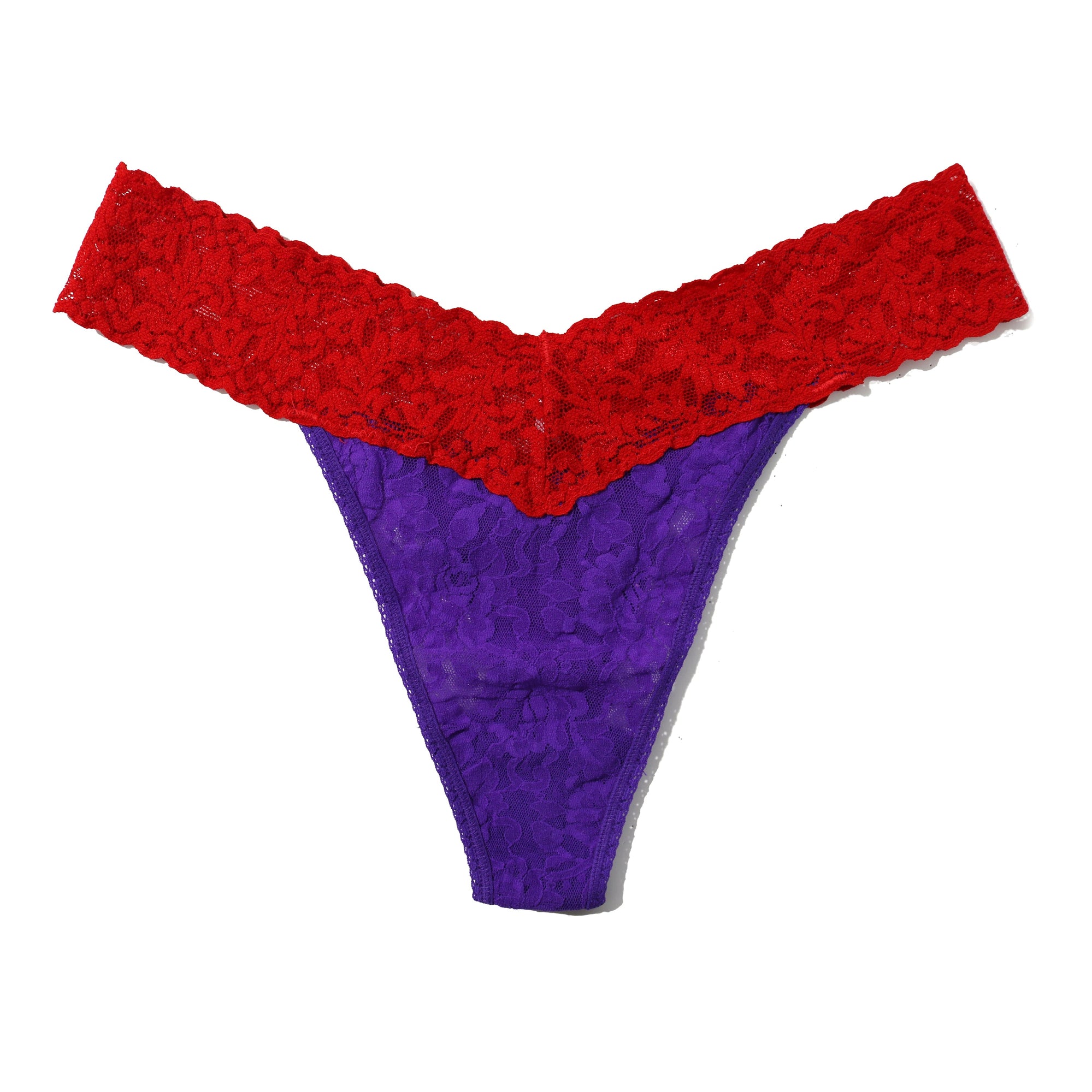 Signature Lace Low Rise Thong | Electric Purple/Sriracha