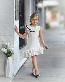 Girl | Alex Ruffle Dress with Contrast Line | White x Black