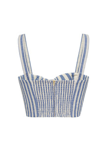Claudine Top | Ivory Blue Striped Seersucker