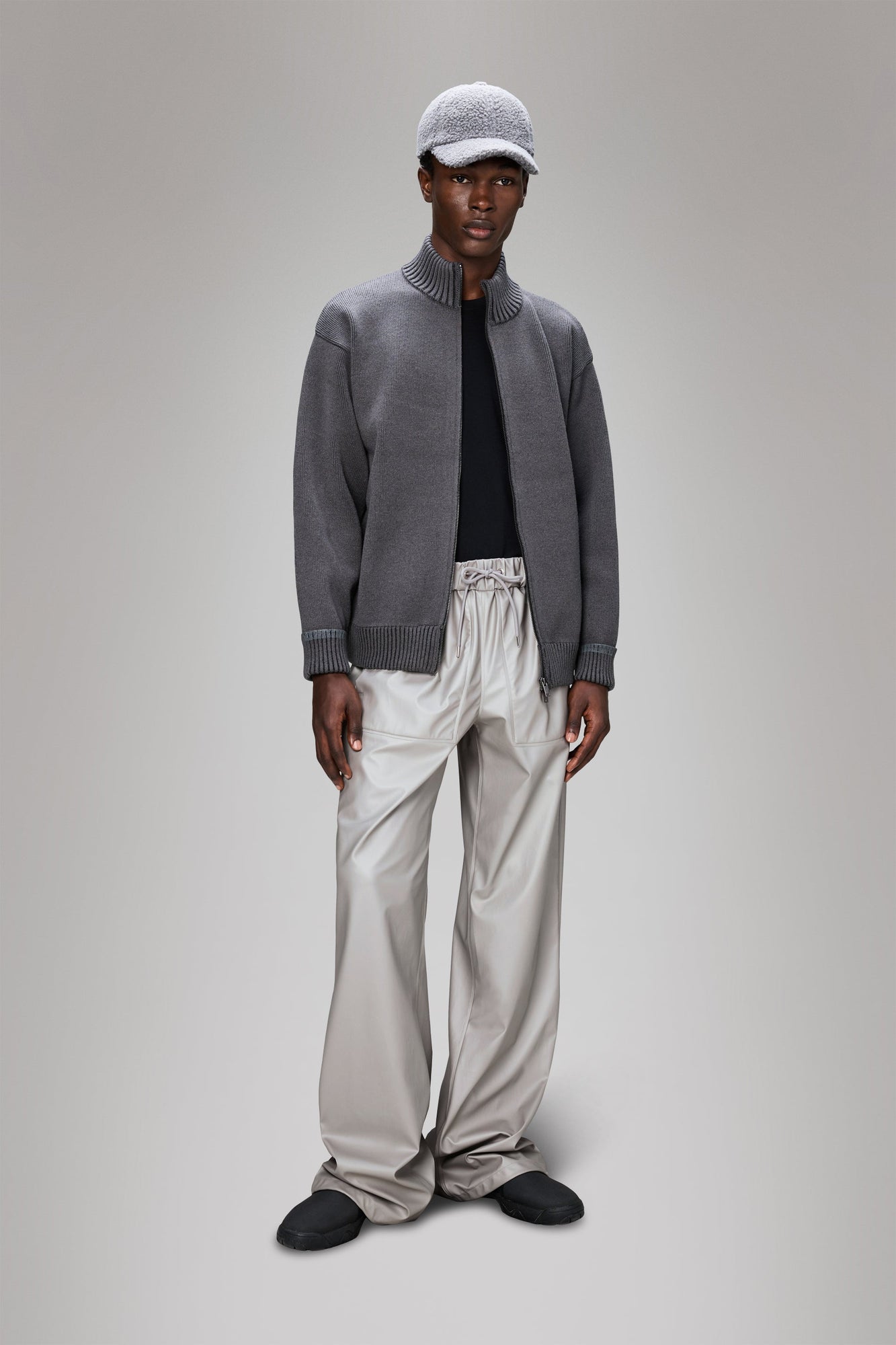 RAINS Sowa Knit Zip Cardigan Grey/Black Long Sleeve