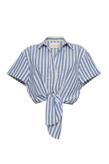 Asbury Top | Ivory Blue Striped Seersucker