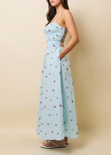 Womens | Delta Midi Dress Poplin Embroidered | Sky Ditsy Floral