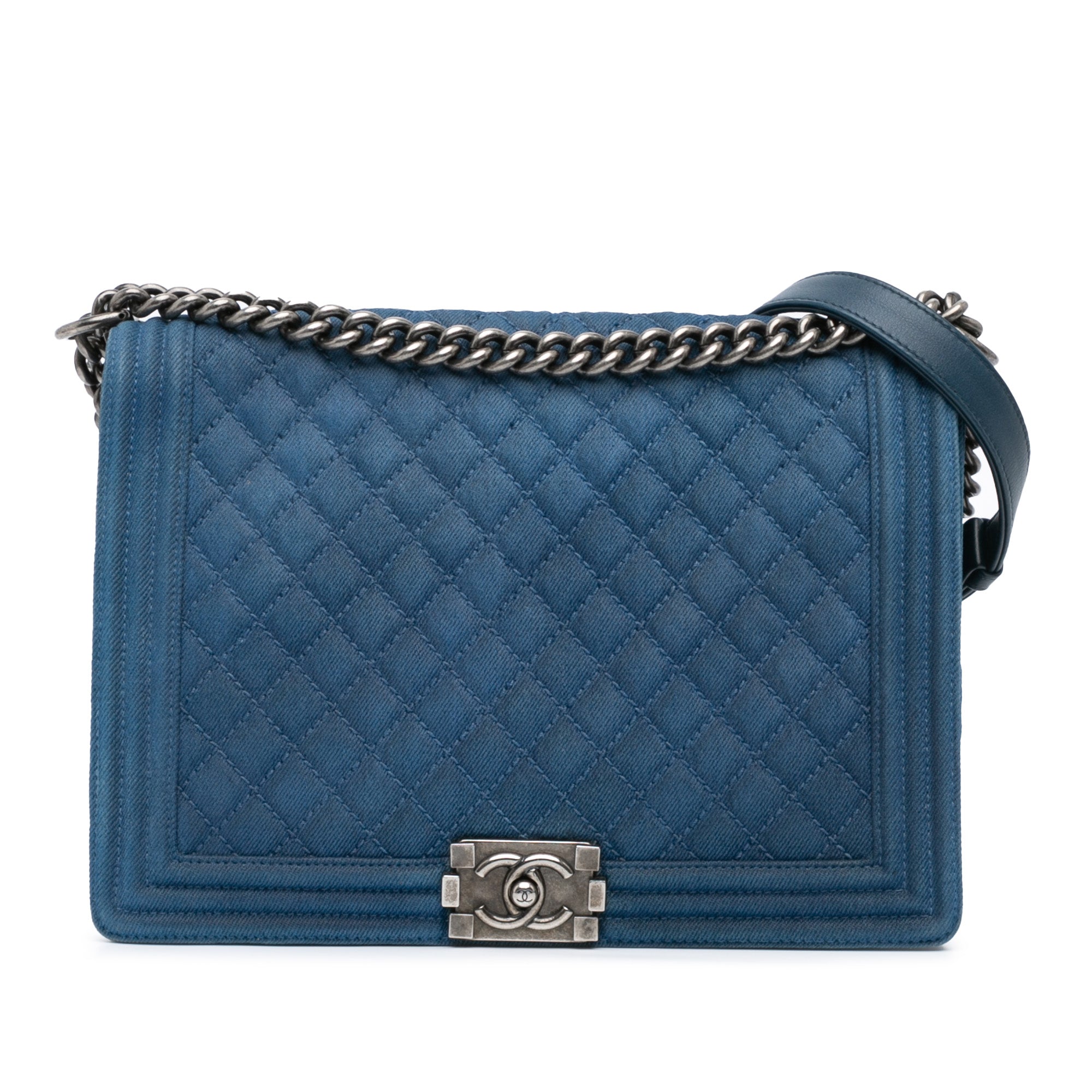 Chanel | Pre-Owned Large Quilted Denim Boy Flap | Blue/Denim