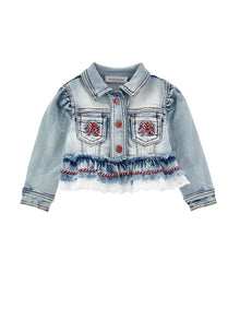 Girls | Denim Jacket With Embroidery And Lace | Stone Bleach