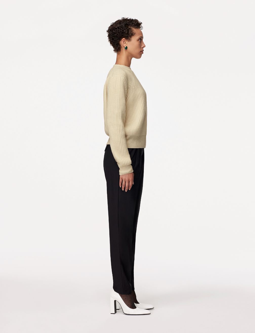 Another Tomorrow Cashmere Ribbed Sweater in Ivory – Cashmere Women's Knitwear