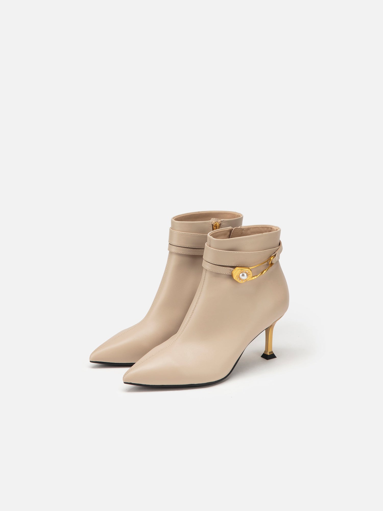 Pin Buckle Booties in Leather | Beige