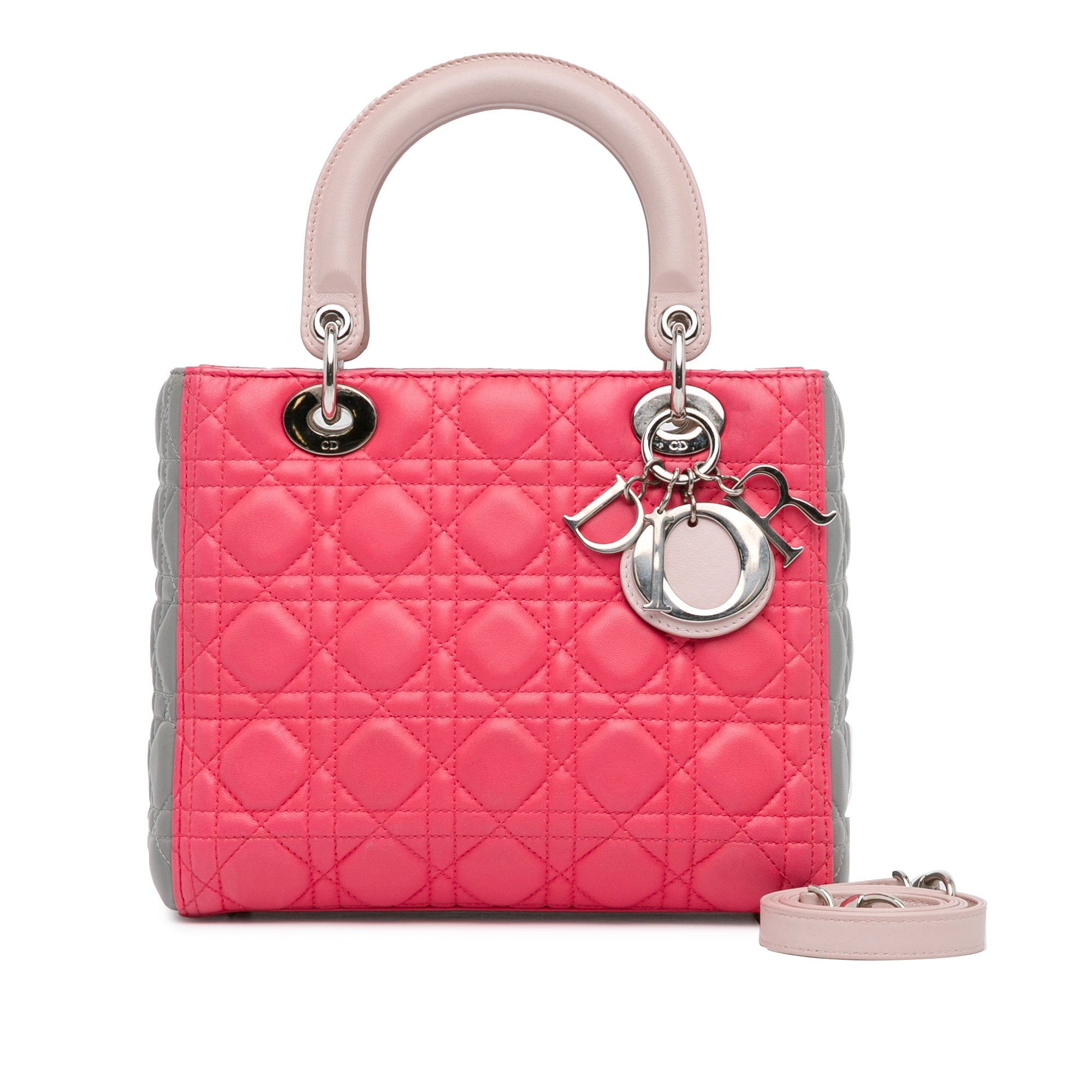 Dior | Pre-Owned Medium Tricolor Lambskin Cannage Lady | PinkPink/Light Pink