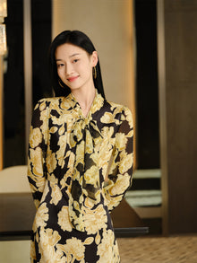 Printed Mulberry Silk Dress | Yellow