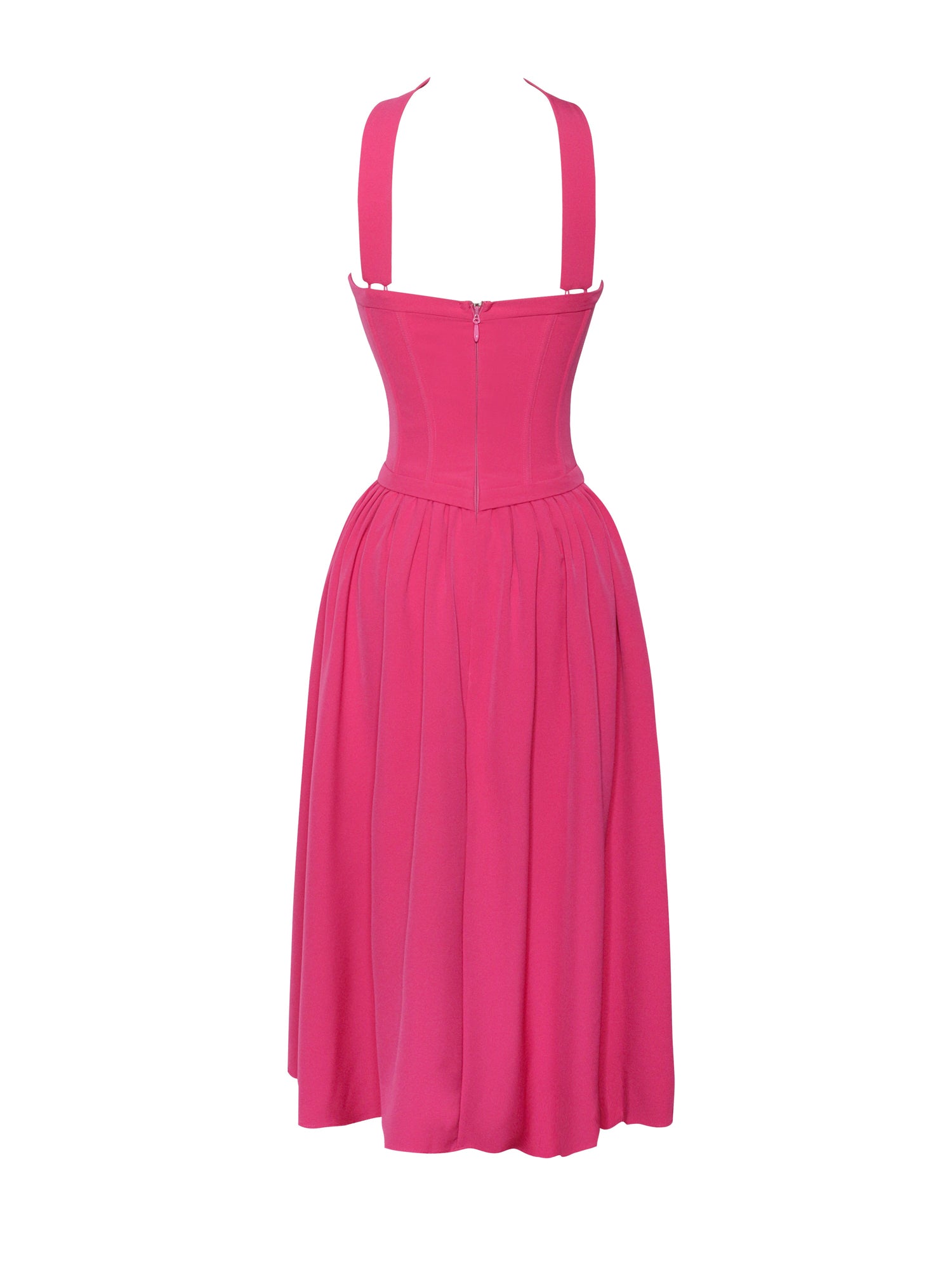 Maia Halter Neck Corset Midi Sundress | Fuchsia