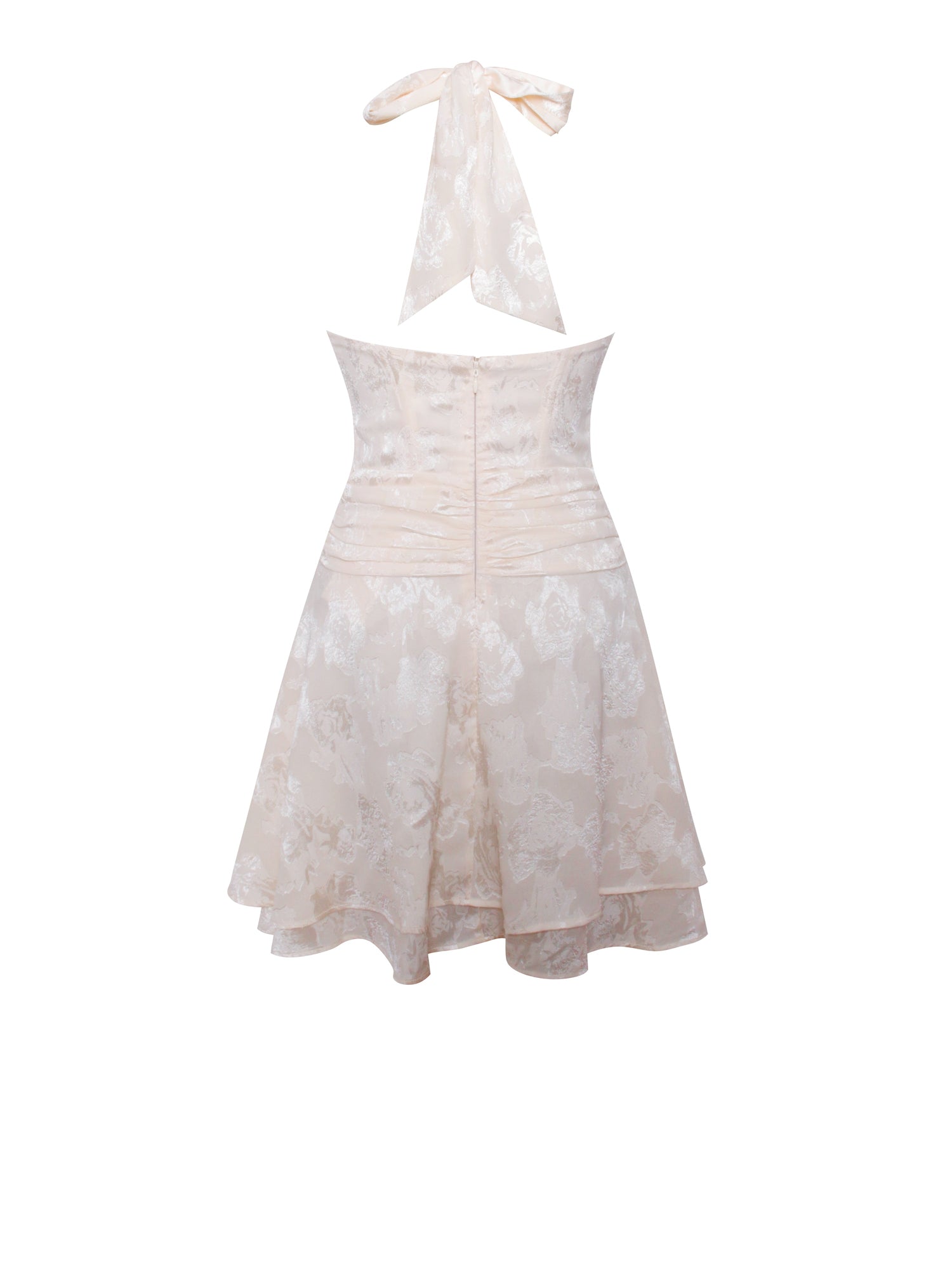 Quintana Jacquard Textured Slit Halter Mini Dress | Beige