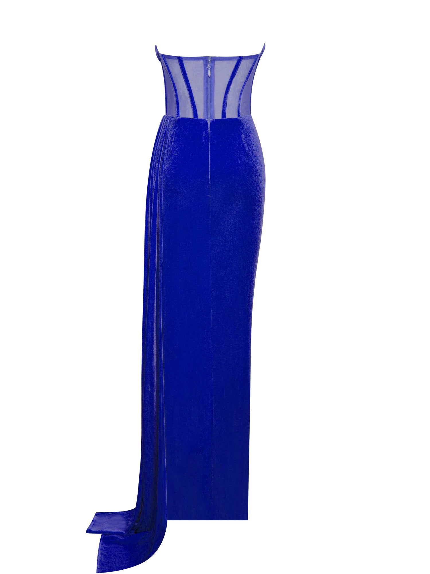 Priya Draping Corset High Slit Velvet Gown | Royal Blue