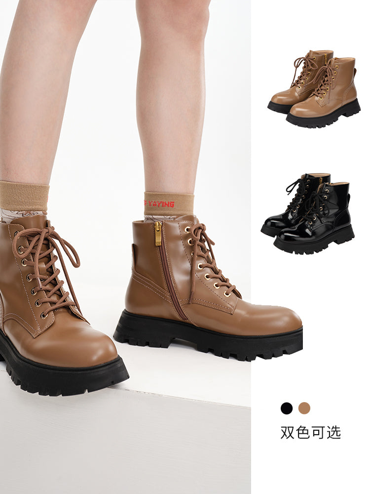 Leather Platform Lace Up Boots | Brown
