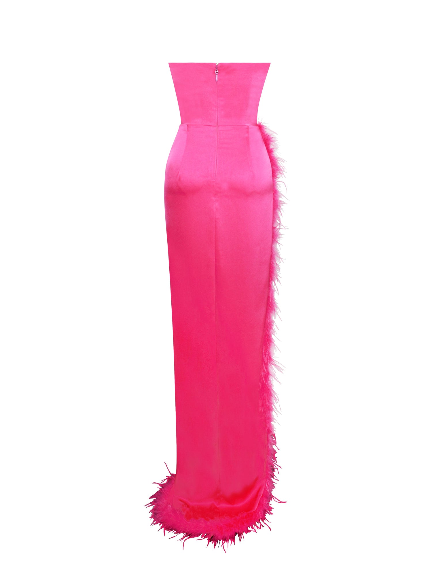 Perrin Feather Dress High Slit Gown | Fuchsia Pink