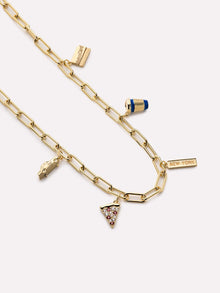A New York Minute Charm Necklace | 14K Gold on Brass | Cubic Zirconia/Multicolor Enamel
