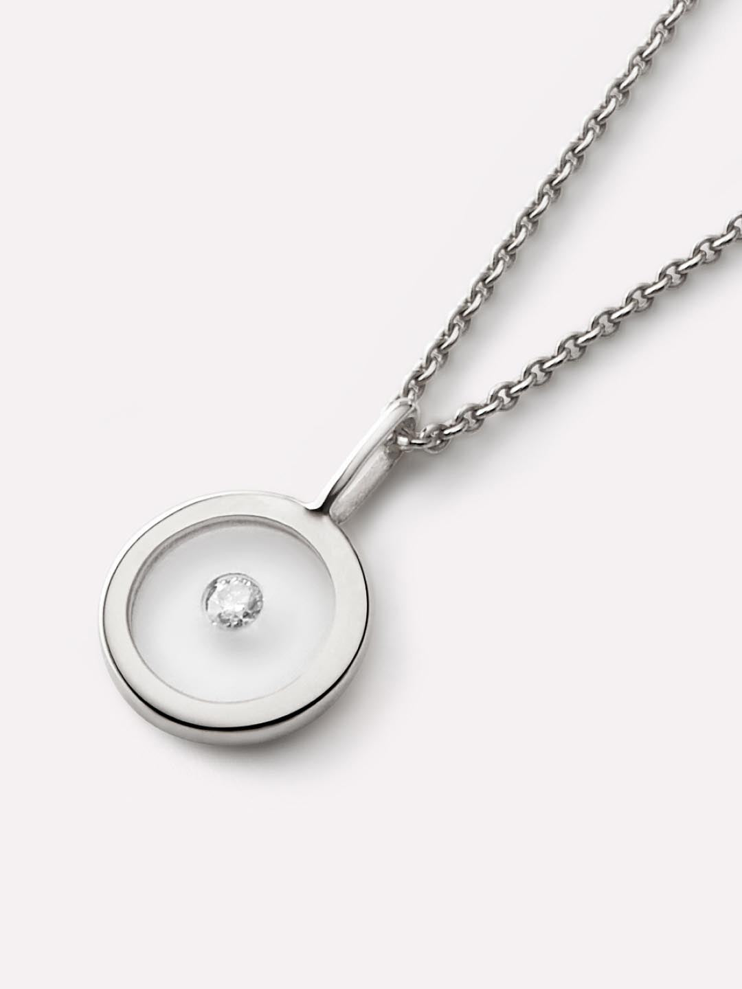 Floating Charm Pendant | 10K Solid White Gold | 0.02 CTW Diamond/Clear Enamel