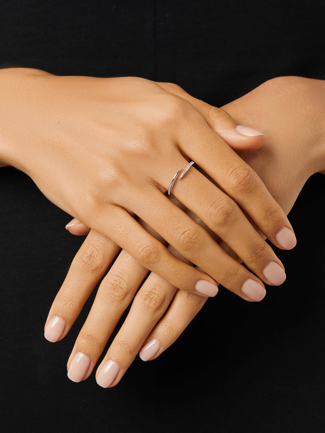 Oren Bypass Ring | Rhodium on Brass | Cubic Zirconia