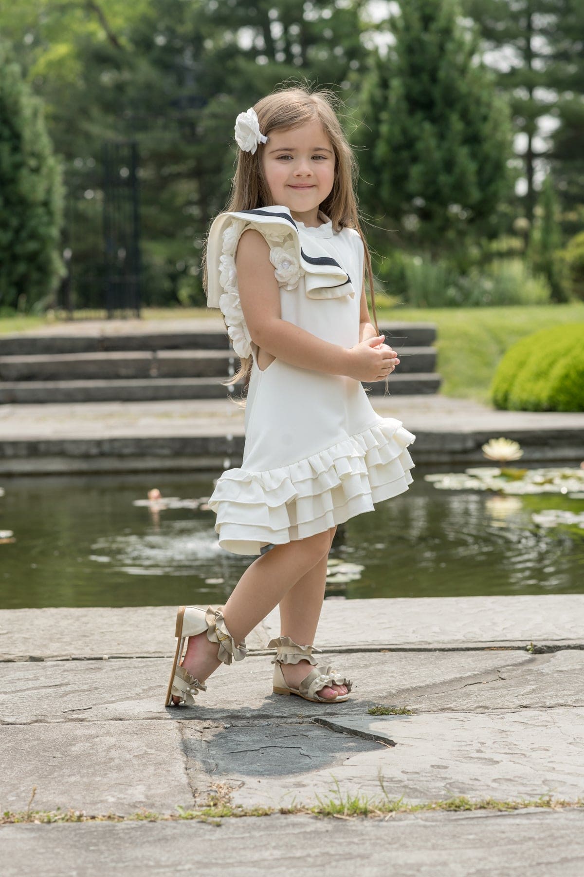 Girl | Alex Ruffle Dress with Contrast Line | White x Black