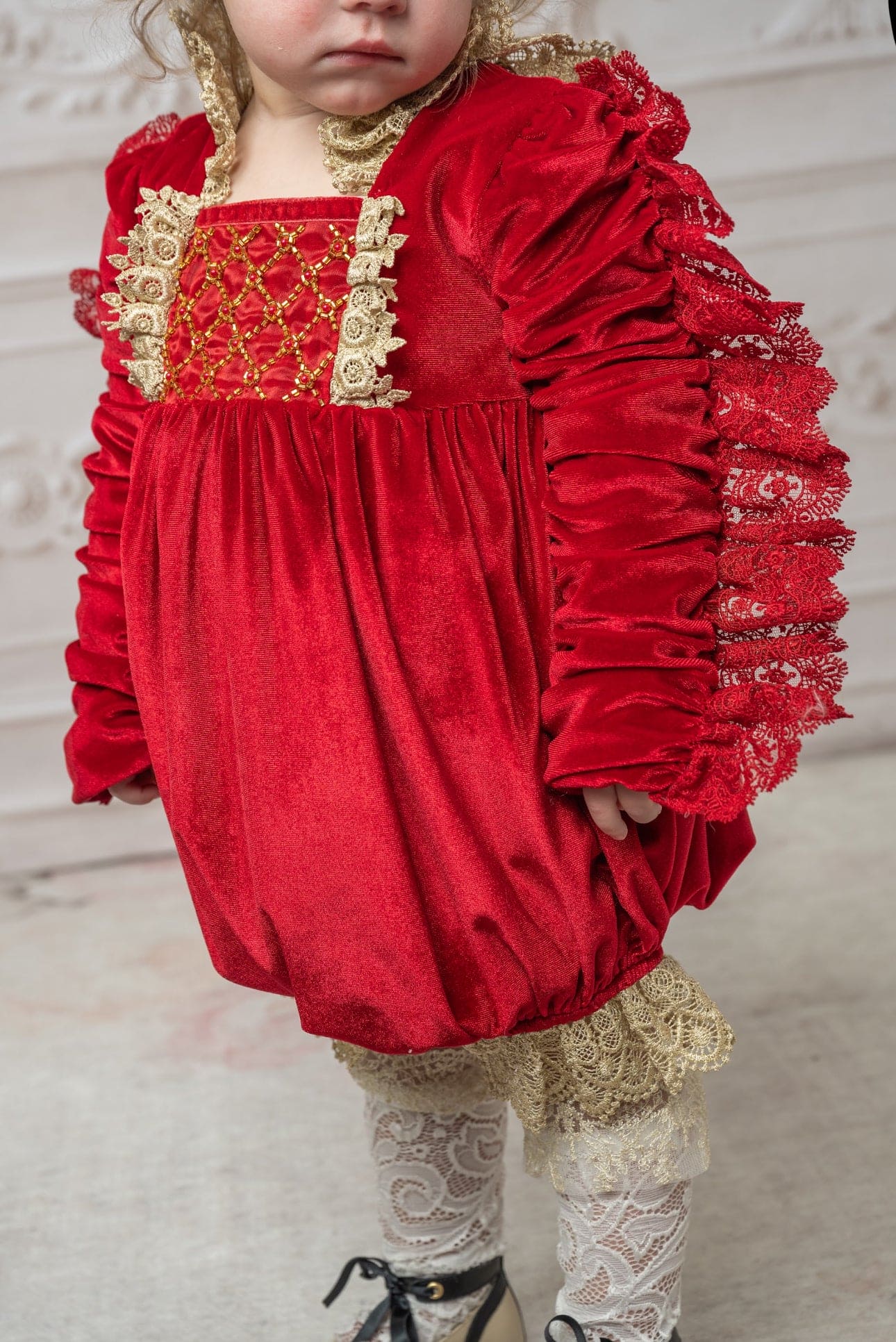 Girl | Victoria Velvet Romper | Red