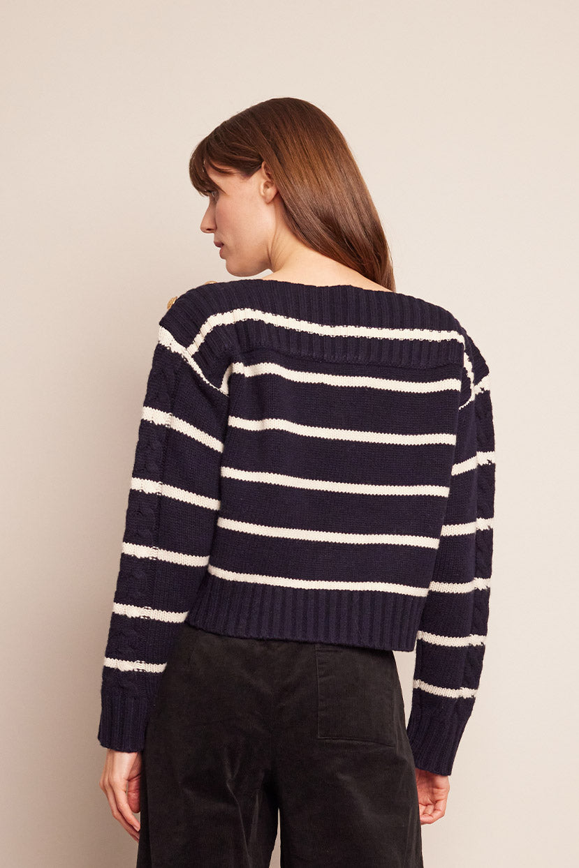 Sarita Top | Navy Ivory Stripe