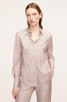 Violet Fleur Silk Blouse | Violet Fleur Glass Blue Combo