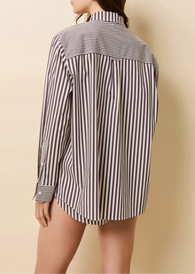 Womens | Avril Button Down Shirt | Raisin Brown/Brule Stripe