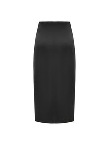 Triacetate Satin Midi Skirt | Black