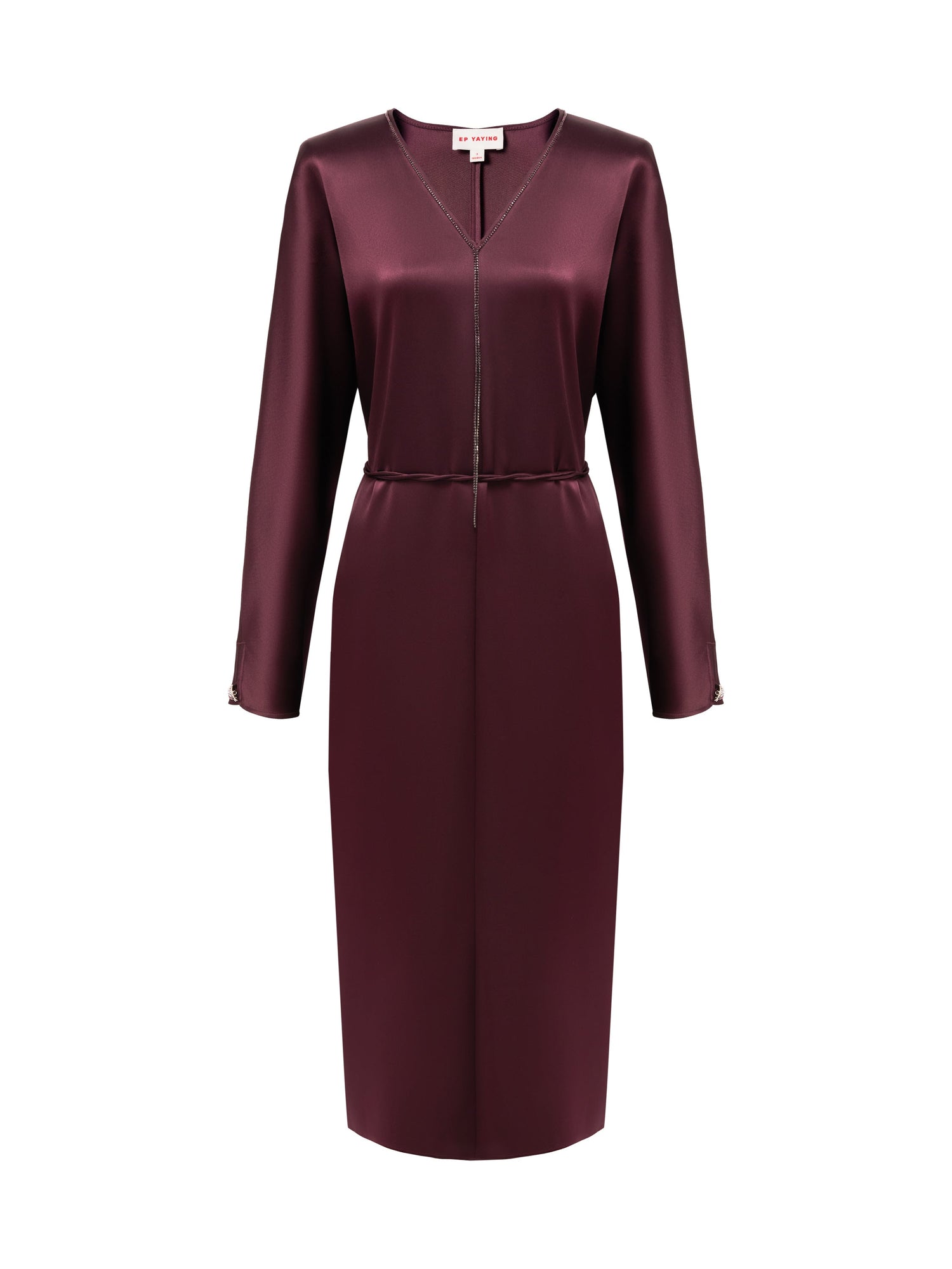 v neck high waist dress | Wine Red