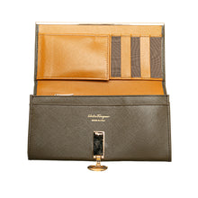 Ferragamo | Pre-Owned Gancini Leather Long Wallet | Brown