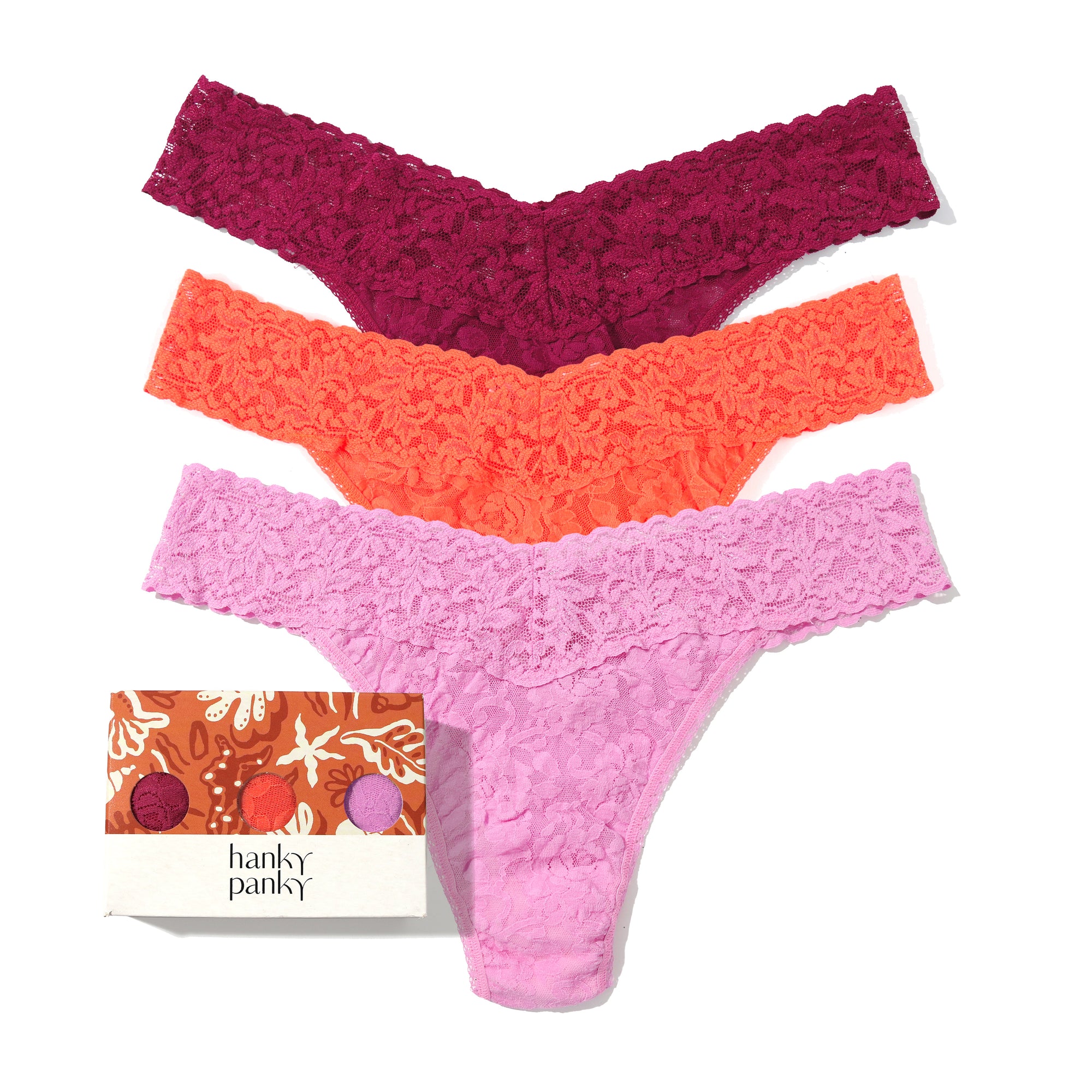 3-Pack Signature Lace Original Rise Thongs | Drifting Horizon/Tangelo Orange/Bright Amethyst (Sea Finds Box)