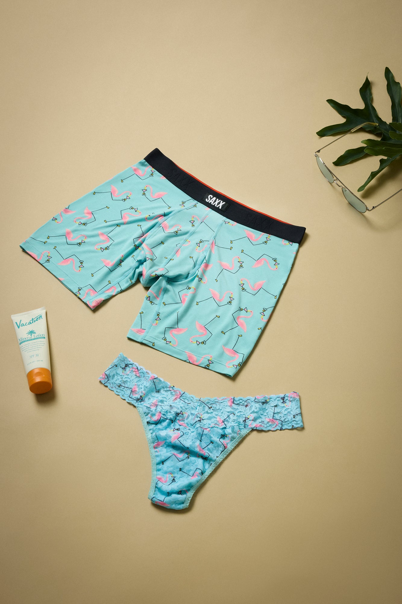 Signature Lace Original Rise Thong & Saxx Boxer Brief | Drinko Flamingo