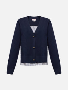 Knitted and Woven Patchwork Top | Navy