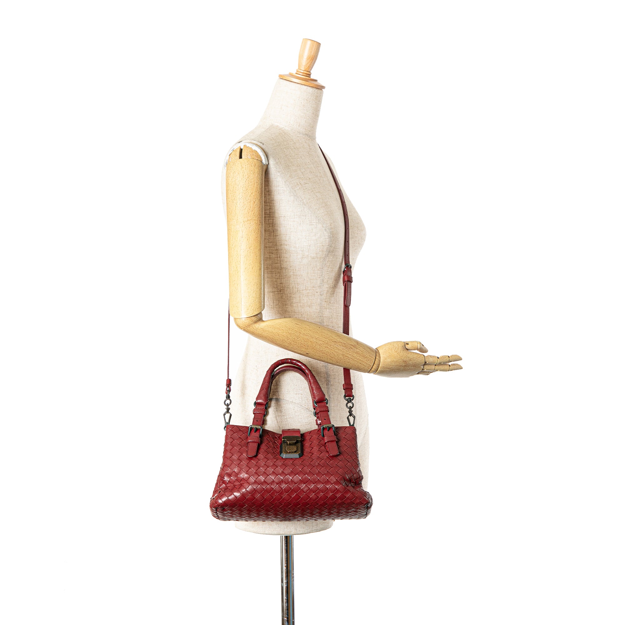 Bottega Veneta | Pre-Owned Mini Nappa Intrecciato Roma Satchel | Red