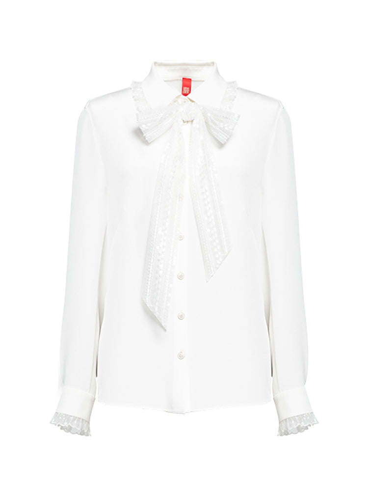 Lace Bow Shirt | White