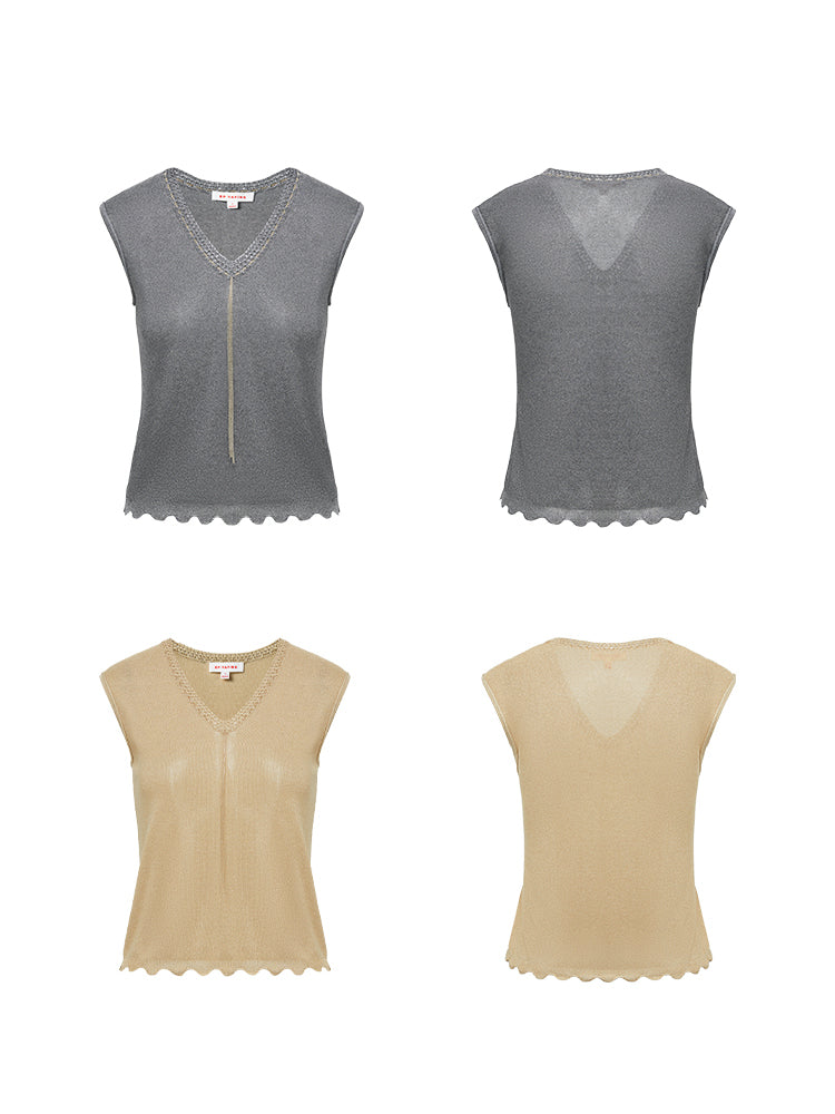 V-neck Slim Knit Vest | Golden
