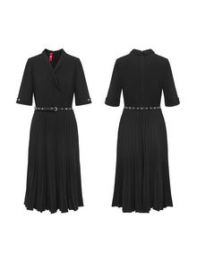 Waist Pleated Dress | Black