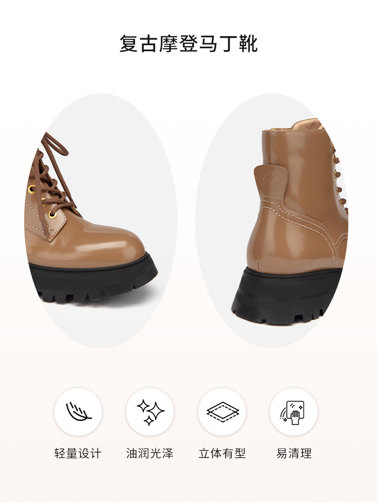 Leather Platform Lace Up Boots | Brown