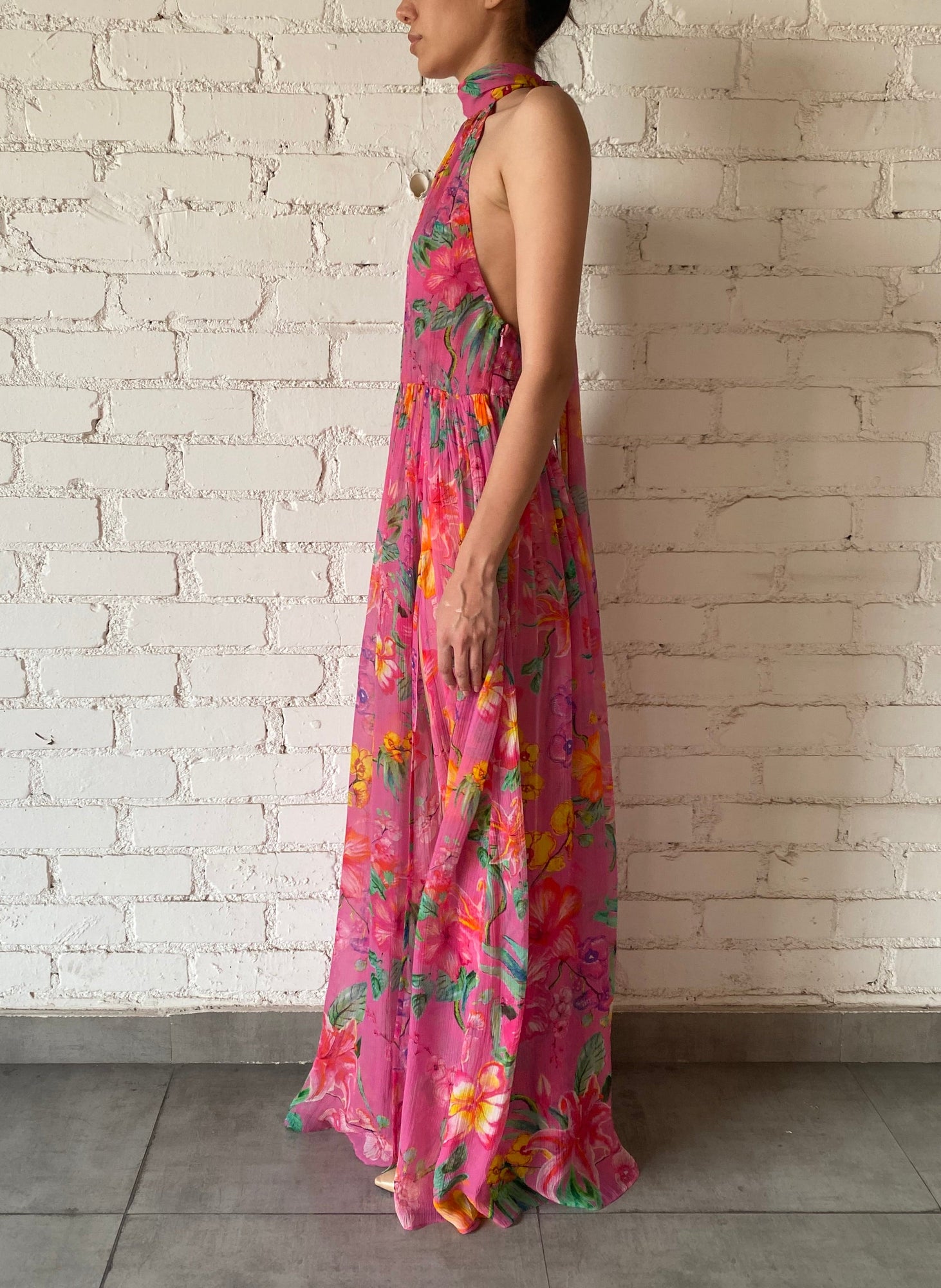 Viscose Long Dress | Pink Floral