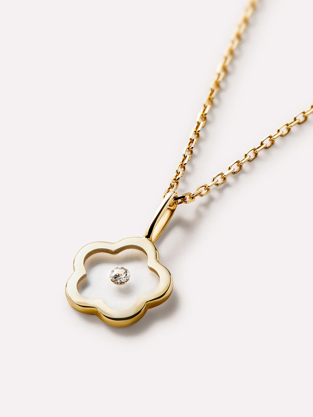 Flower Floating Charm Pendant | 10K Solid Gold | 0.01 CTW Diamond/Clear Enamel