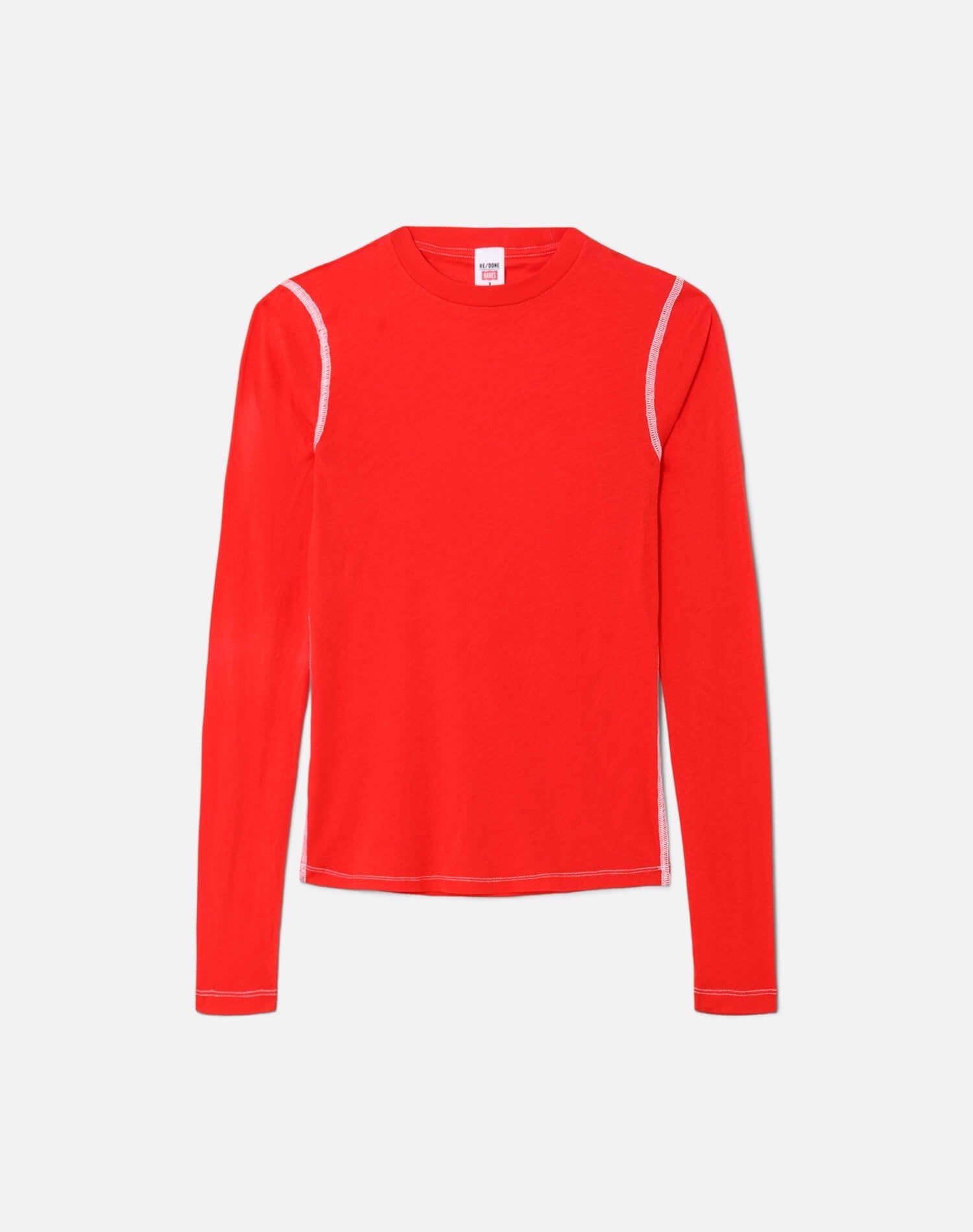 Womens | Hanes Sheer Long Sleeve Tee | Roja With White