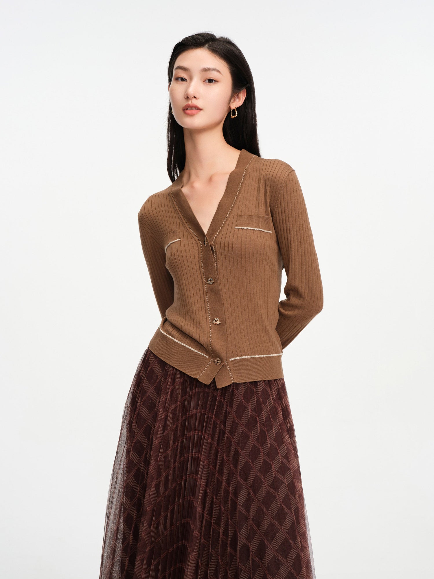 Texture Knit Cardigan | Brown